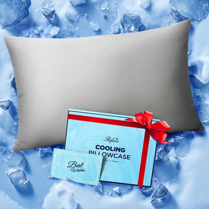 Rifens Ice Cooling Pillow Cases for Hot Sleepers  Stay Cool All Night  Smoother Than Silk Pillowcase  Luxurious Covers w/Hidden Zipper for Hair Skin  Birthday Gifts for Men Women Mom (Light Gray  Standard) - Image 1
